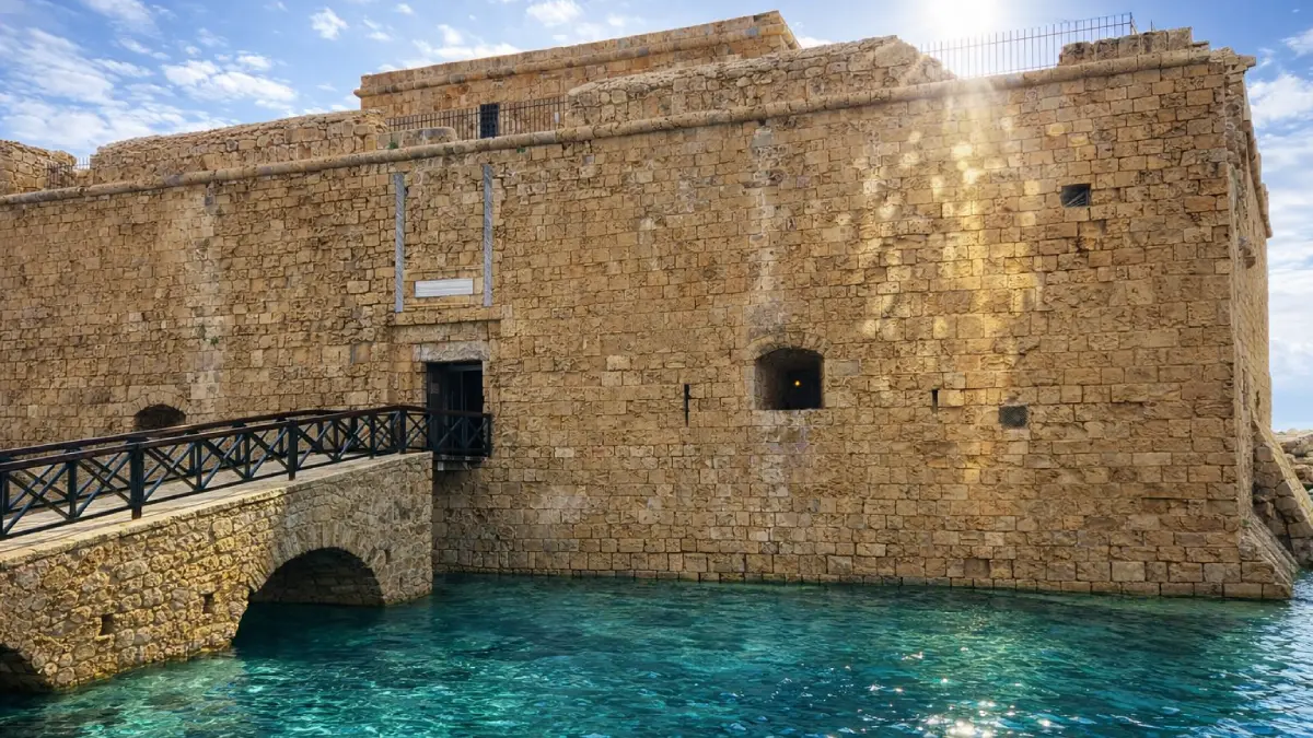 Średniowieczny zamek w porcie Kato Paphos na tle morza